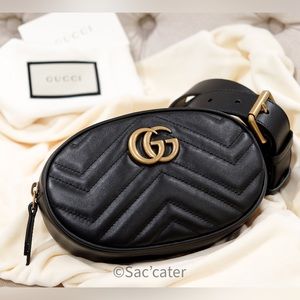 New Gucci GG marmont black belt matelasse bag